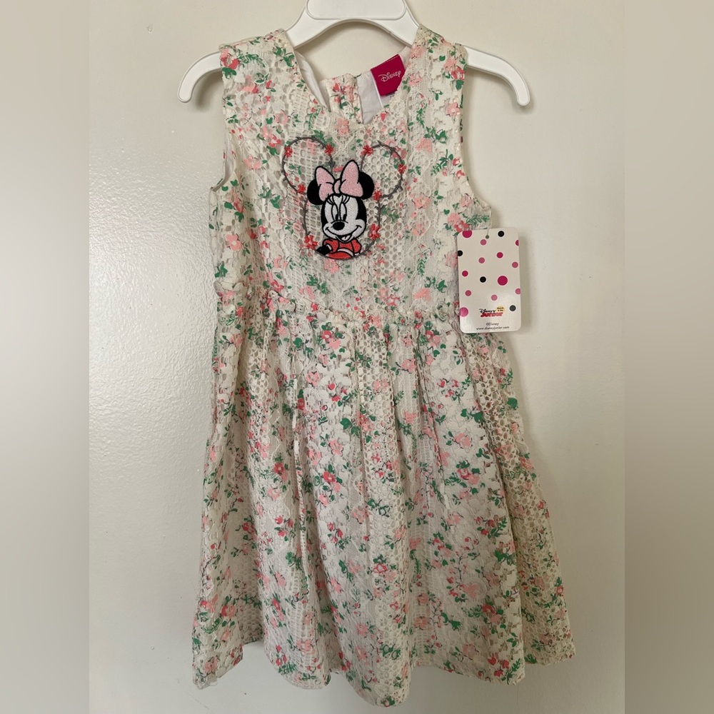 Disney Minnie Mouse Floral Print Dress Pink and Green - Girls size 4